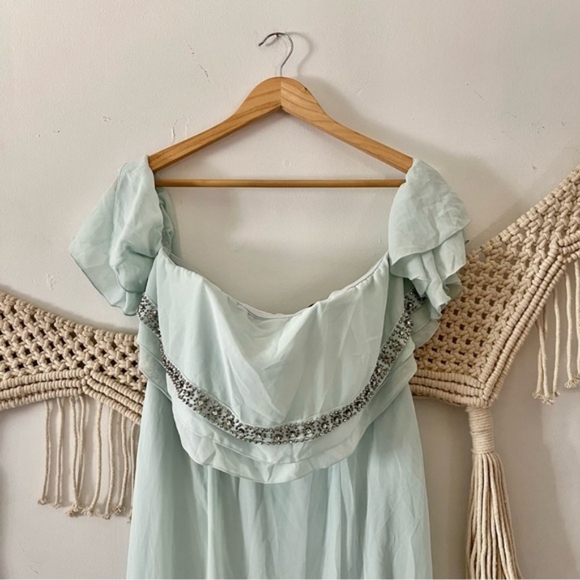 TFNC Cecilia Powder Blue Embellished Strapless Off Shoulder Gown - Picture 4 of 14